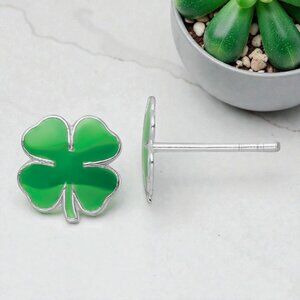 Enamel Four-Leaf Clover Earrings in 925 Sterling Silver